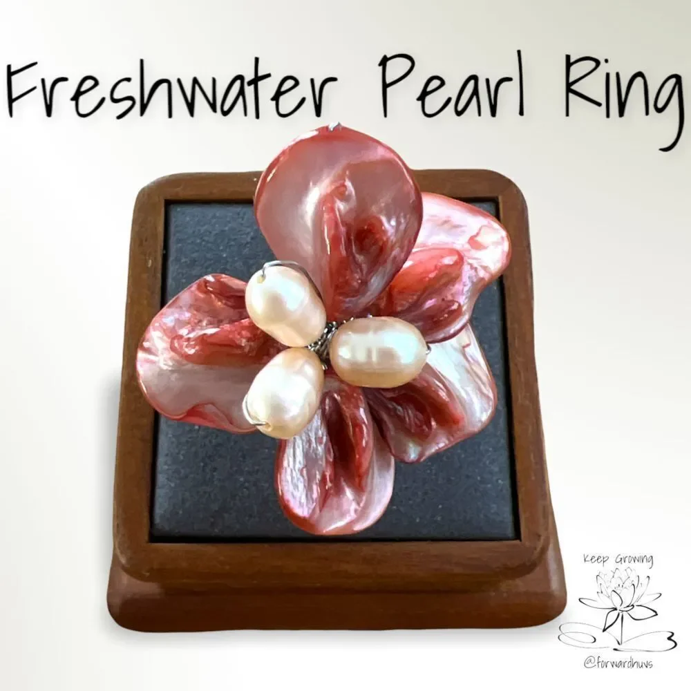 Elegant Freshwater Pearl & Shell Adjustable Statement Rings Set